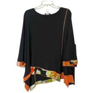 Moonlight Y&S Top Playful Tunic Black Multi Asymmetric Hemline Lagenlook XXL